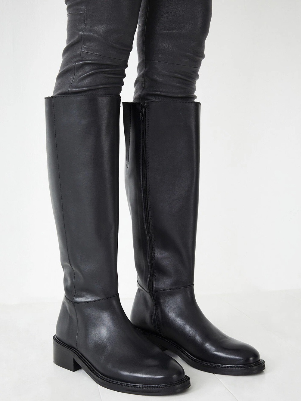 100% Genuine Leather Hush Cooper Riding Knee High Black Boots Size 7